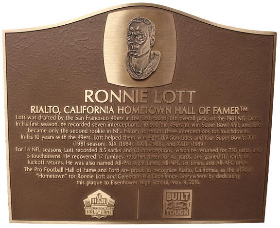 Ronnie Lott plaque 
