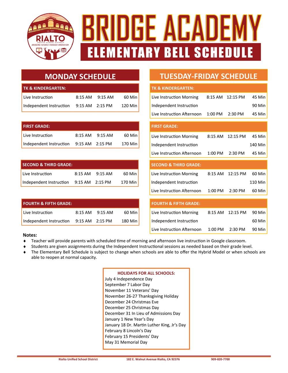 Bell Schedule Bell Schedule